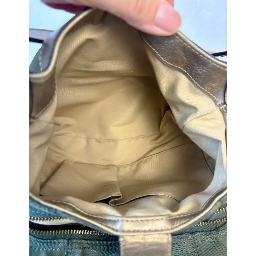 Coach Soho Lynn Signature C Hobo, Olive Green with Metallic Leather Trim, Charm
